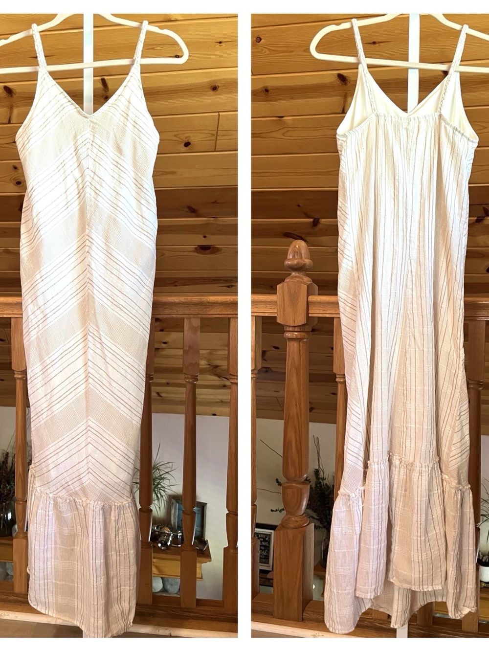 Knox Rose Women's Boho Cream V-Neck Chevron Print Cotton Maxi Dress Size XS